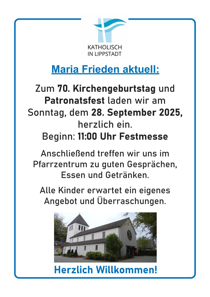 Einladung für die Pfarrnachrichten - Kirchengeburtstag